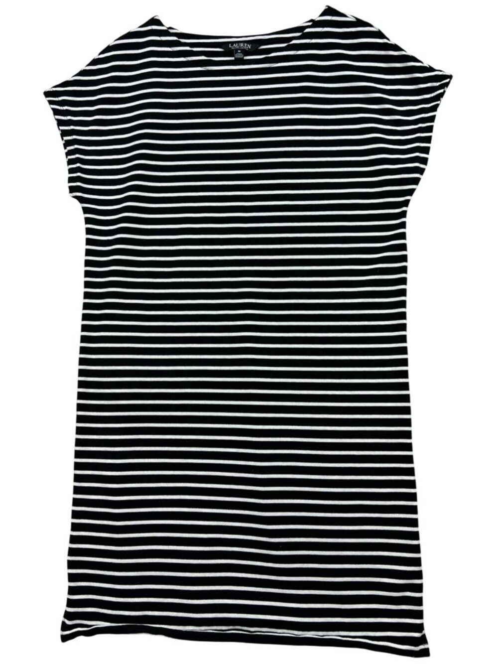 Ralph Lauren Women's Casual T-Shirt Dress Short Sleeve Size M Black White Stripe
